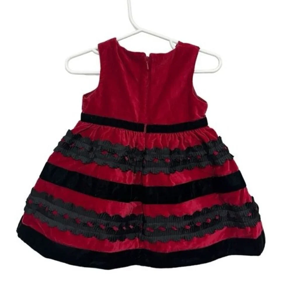 The Children’s Place Baby Girl 6-9M Red Black Velvet Holiday Dress |‎ Christmas